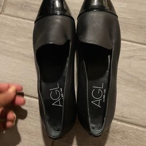 AGL Shoes 38/8 Black Soft Calfskin Leather Flat